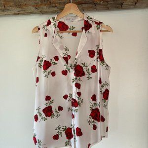 Equipment Red Rose Sleveless Button Down